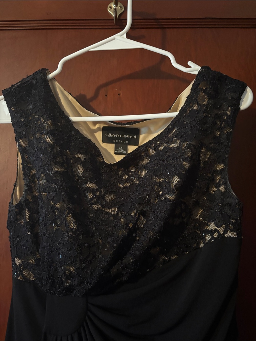 Black Lace Draped Sheath Dress - Picture 2 of 3